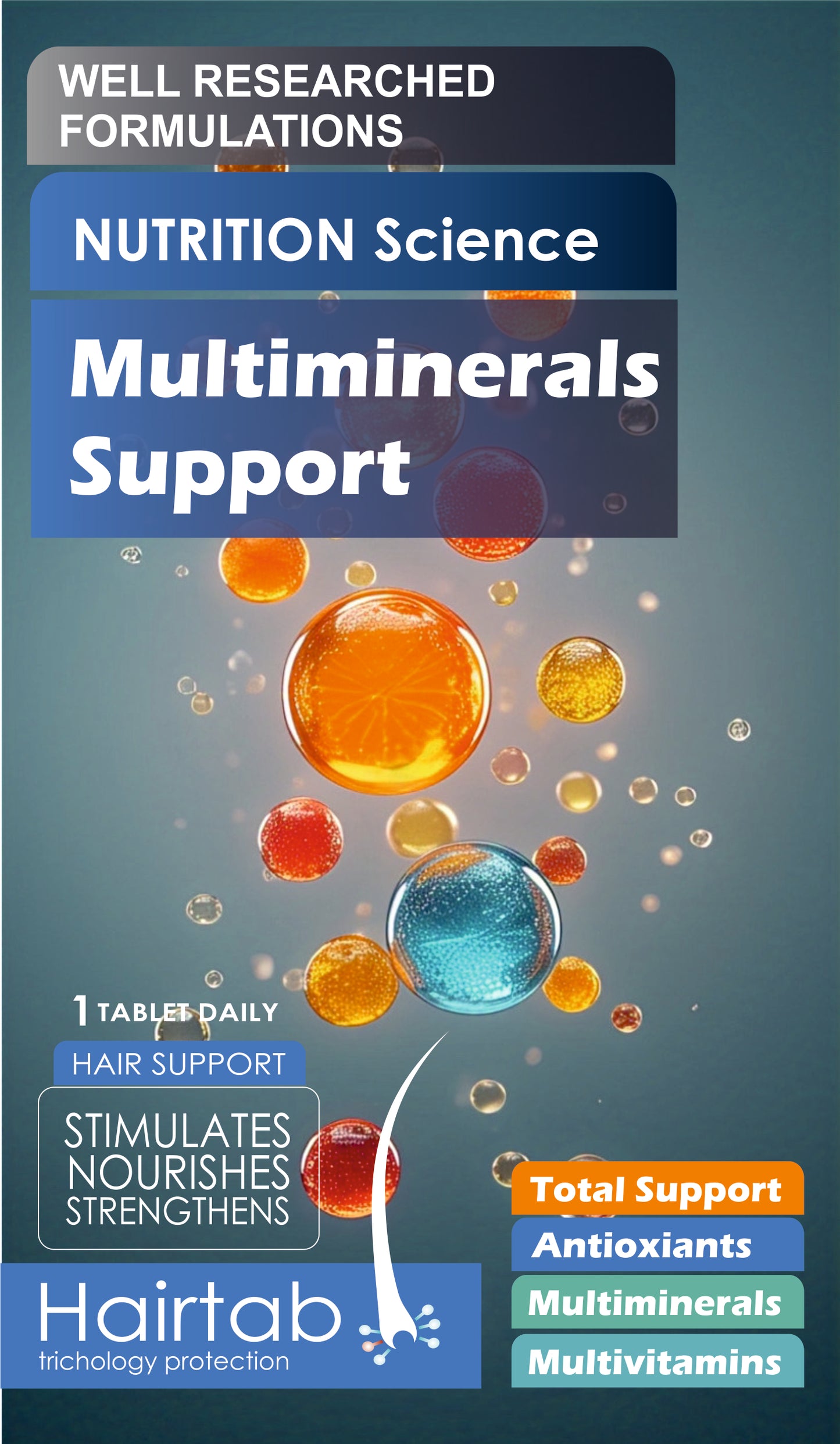 Hairtab Tablets ( Trichology Protection) : Hair Support Nutrition . 30 tablets: Men & Women Health( STIMULATES, NOURISHES & STRENGTHENS)