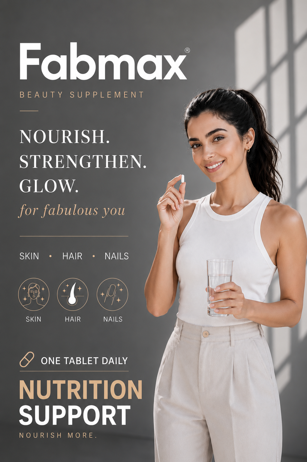 Fabmax Tablets : Skin, Hair & Nails Beauty Supplement / Nutrition Support ( 30 tablets ): Women Health: Radiant Skin , Lustrous Hair & Healthy Nails