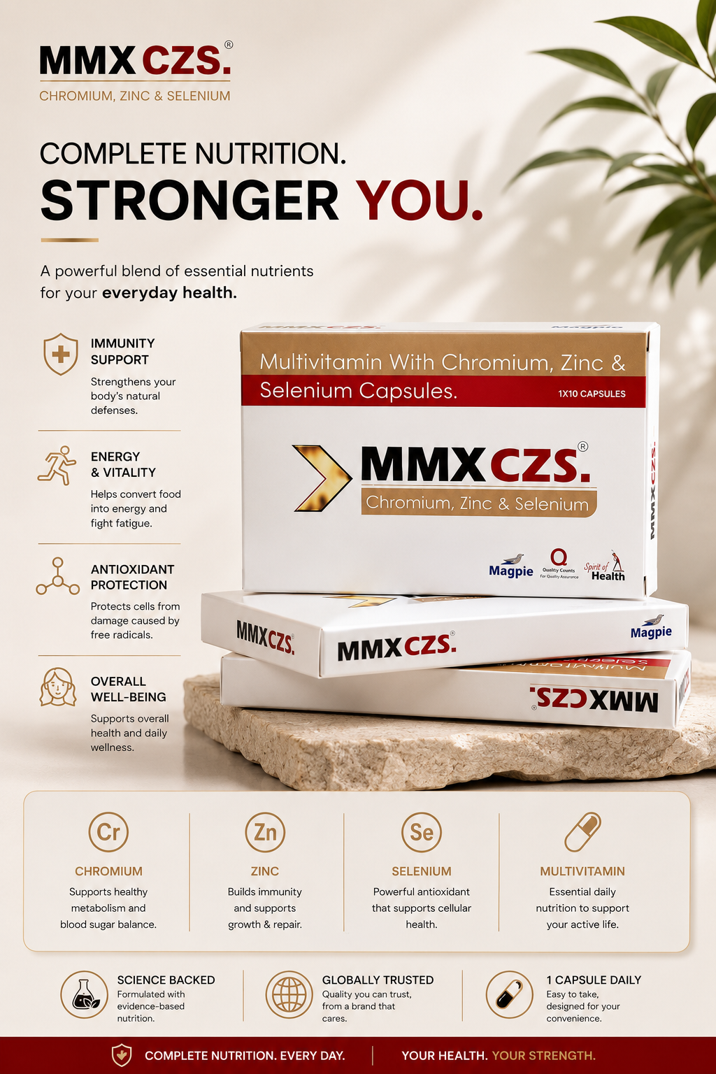 MMX CZS Capsules: Multivitamin with Chromium , Zinc , Selenium , B complex & Vitamin C (30 capsules): Men & Women Health : The energiser - Optimiser