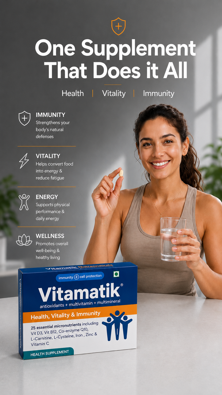 Vitamatik tablets: Daily Health Supplement / Health Vitality & Immunity ( 30 tablets ): Men & Women Health: Immune system support: Active Lifestyle