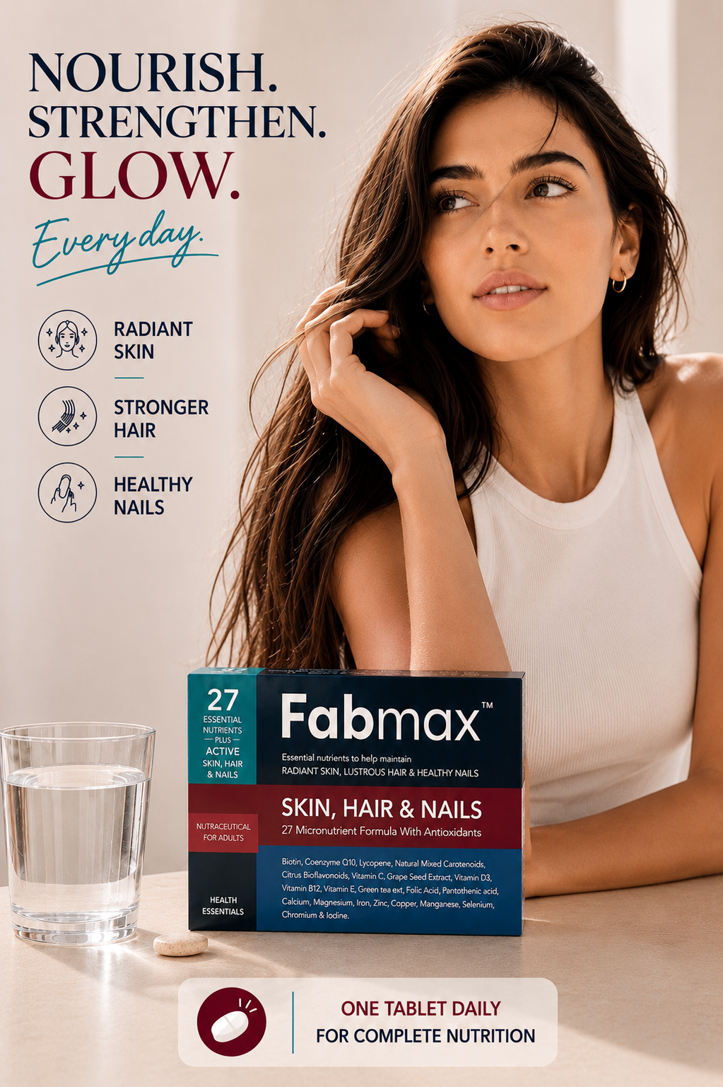 Fabmax Tablets : Skin, Hair & Nails Beauty Supplement / Nutrition Support ( 30 tablets ): Women Health: Radiant Skin , Lustrous Hair & Healthy Nails