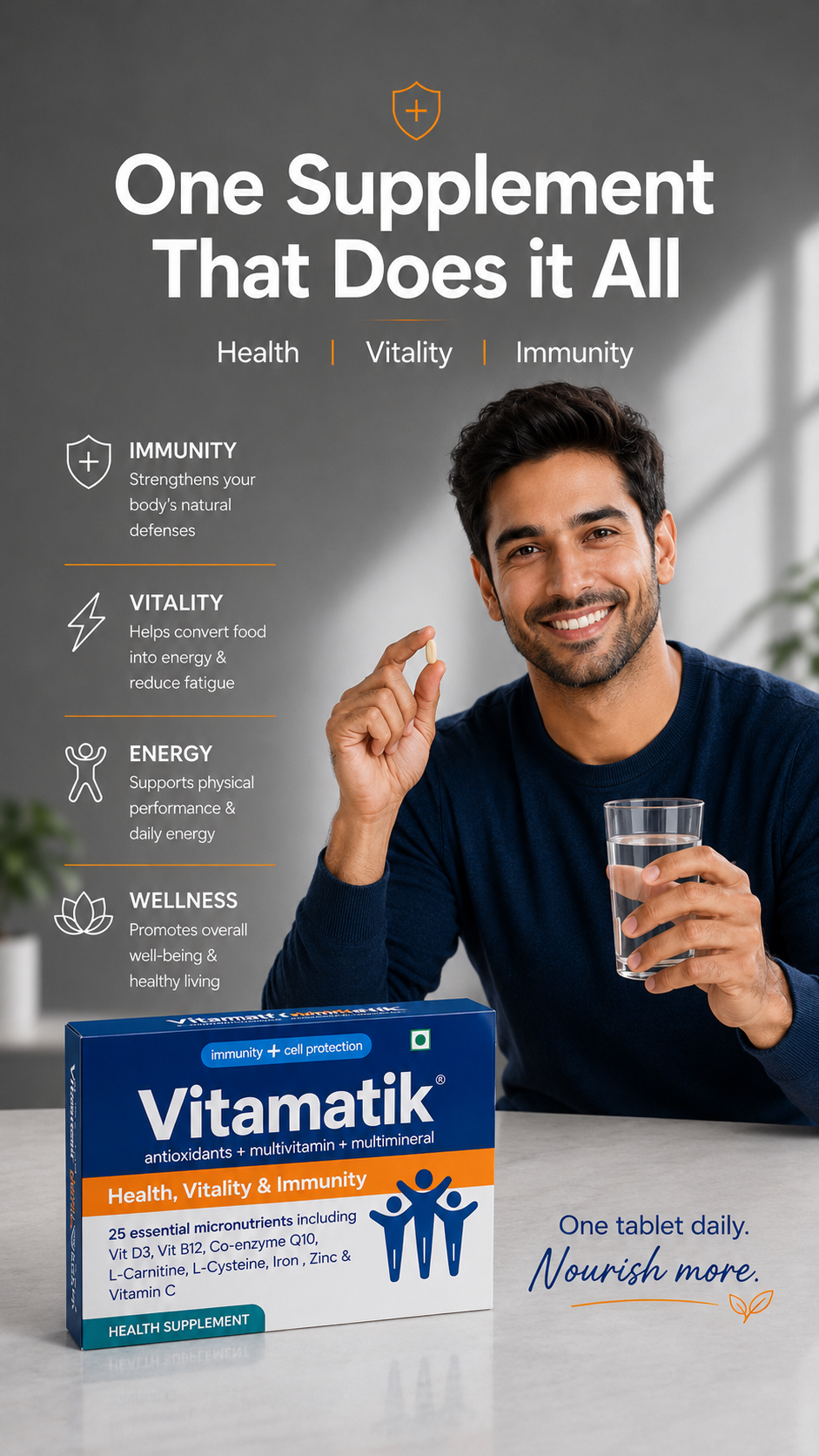 Vitamatik tablets: Daily Health Supplement / Health Vitality & Immunity ( 30 tablets ): Men & Women Health: Immune system support: Active Lifestyle