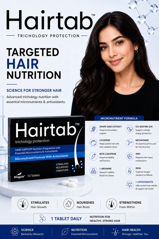 Hairtab Tablets ( Trichology Protection)   : Hair Support Nutrition . 30 tablets: Men & Women Health( STIMULATES, NOURISHES & STRENGTHENS)