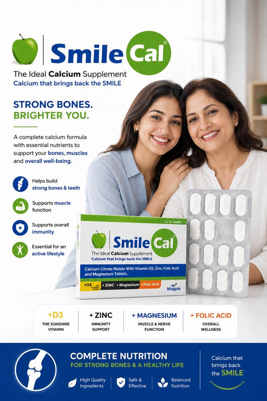 Smilecal Tablets : Calcium with magnesium, Zinc ,Folic Acid & Vitamin D. ( 45 tablets ): Men & Women Health