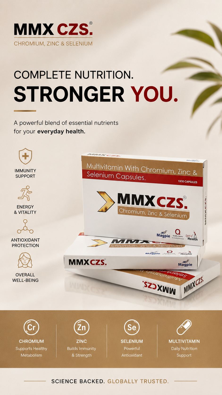 MMX CZS Capsules: Multivitamin with Chromium , Zinc , Selenium , B complex & Vitamin C (30 capsules): Men & Women Health : The energiser - Optimiser
