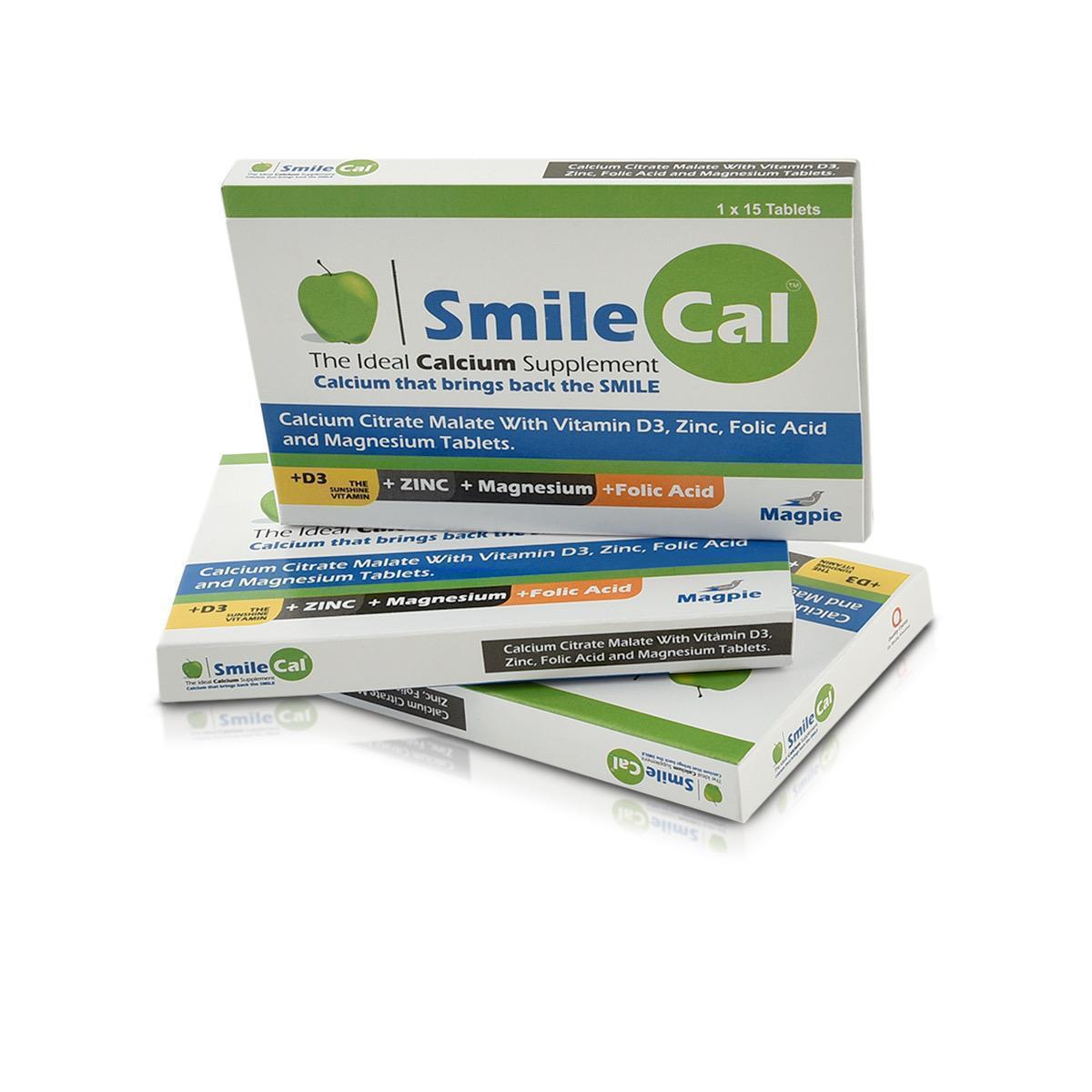 Smilecal Tablets : Calcium with magnesium, Zinc ,Folic Acid & Vitamin D. ( 45 tablets ): Men & Women Health