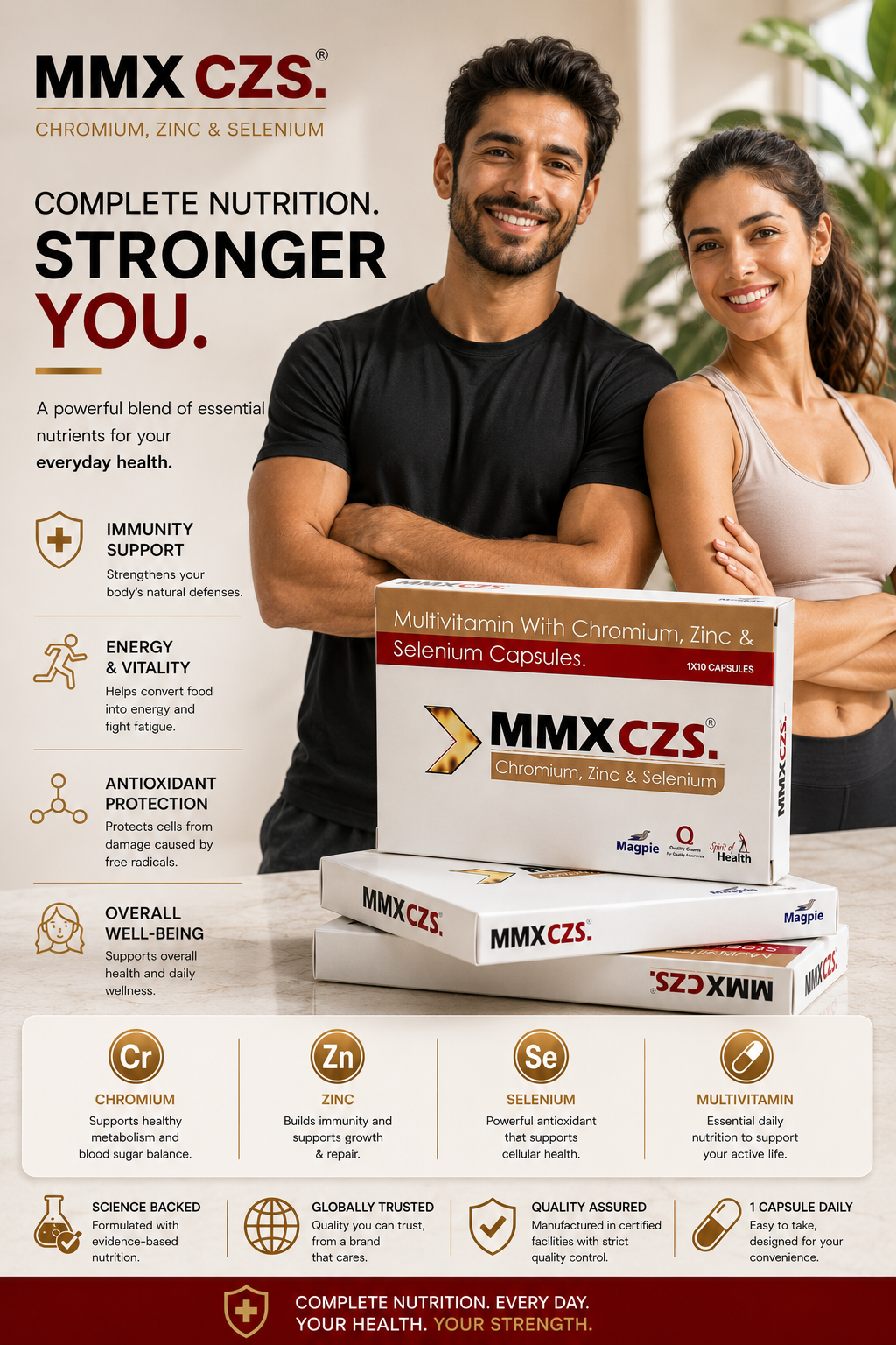 MMX CZS Capsules: Multivitamin with Chromium , Zinc , Selenium , B complex & Vitamin C (30 capsules): Men & Women Health : The energiser - Optimiser