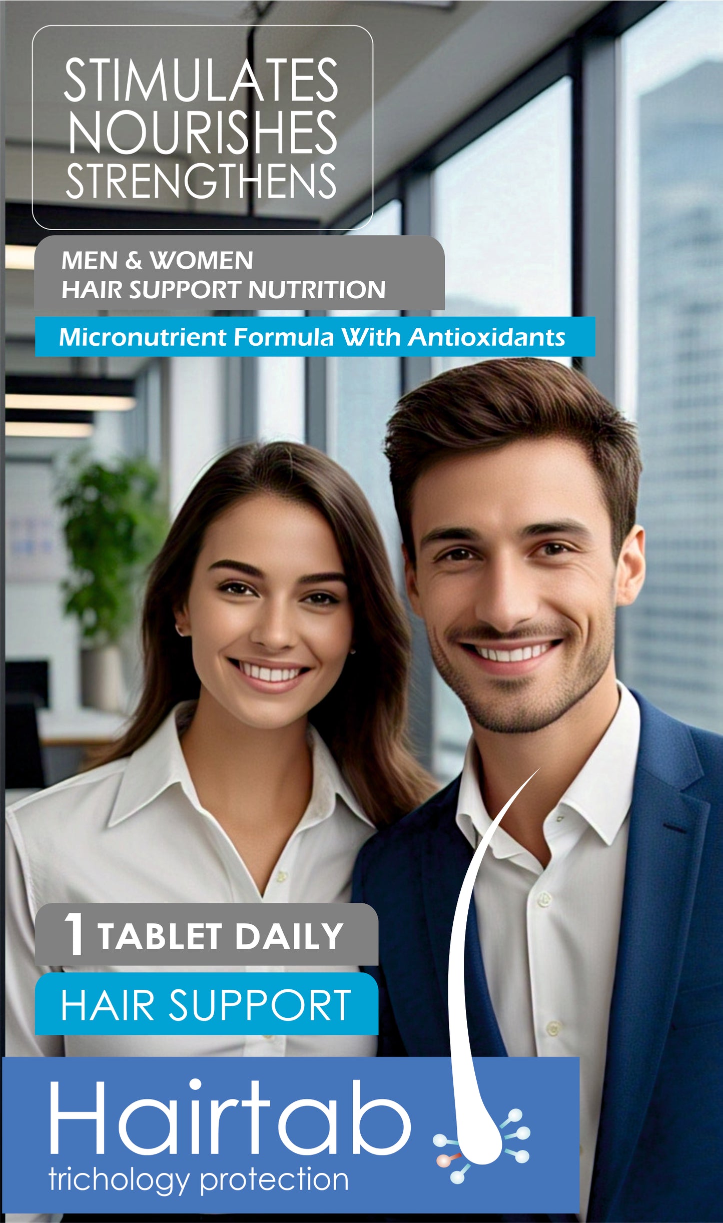 Hairtab Tablets ( Trichology Protection)   : Hair Support Nutrition . 30 tablets: Men & Women Health( STIMULATES, NOURISHES & STRENGTHENS)